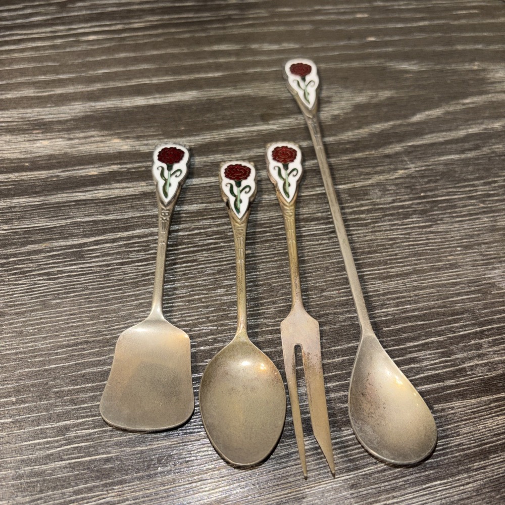 EPNS Carnations set of 4 Silver plated‎  Purple Flower